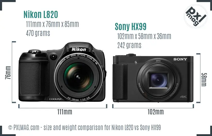 Nikon L820 vs Sony HX99 size comparison