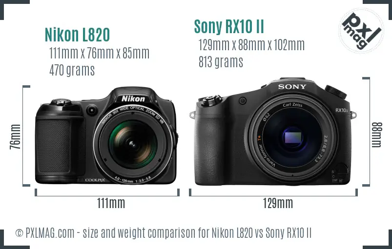 Nikon L820 vs Sony RX10 II size comparison