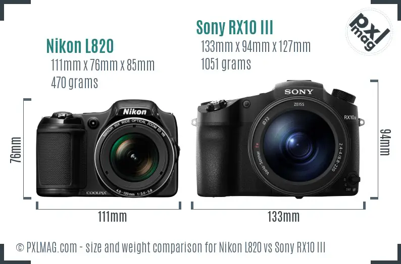 Nikon L820 vs Sony RX10 III size comparison Nikon L820 vs Sony RX10 III size comparison
