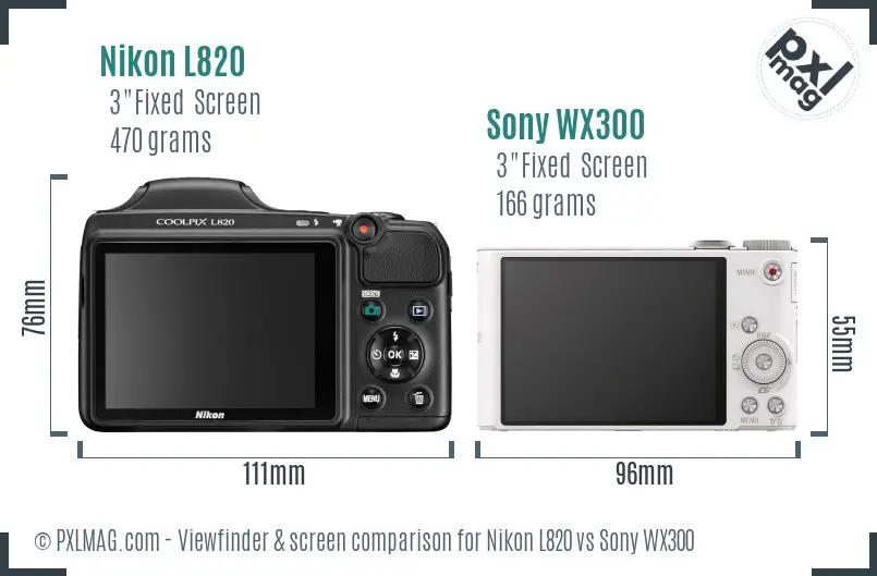 Nikon L820 vs Sony WX300 Screen and Viewfinder comparison