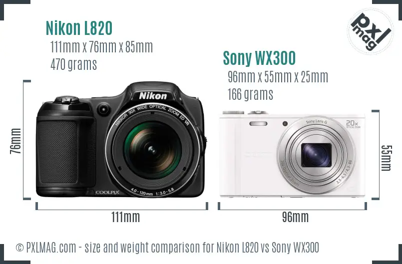 Nikon L820 vs Sony WX300 size comparison