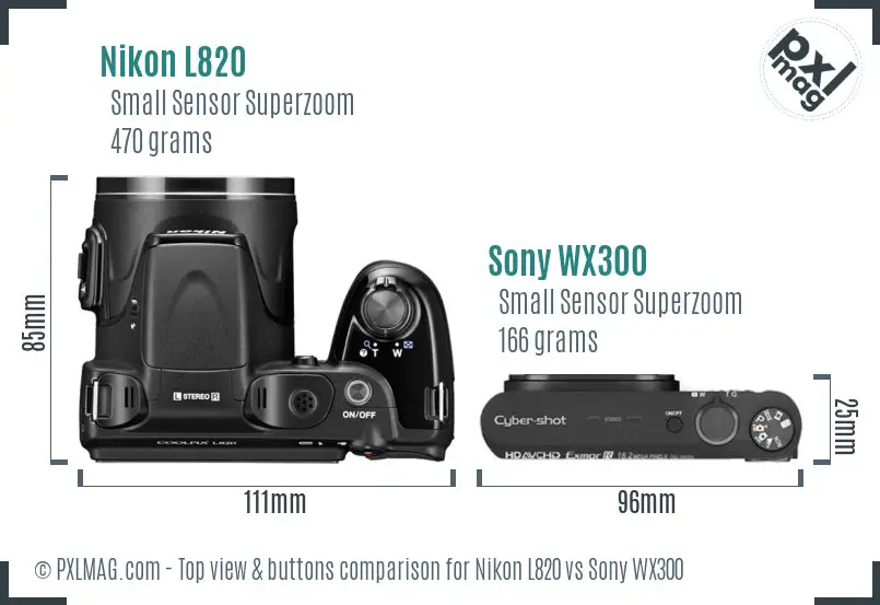 Nikon L820 vs Sony WX300 top view buttons comparison