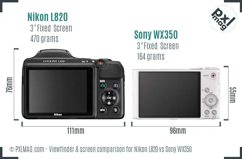 Nikon L820 vs Sony WX350 Screen and Viewfinder comparison