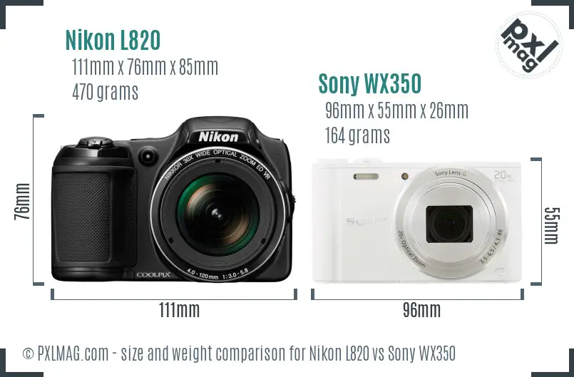 Nikon L820 vs Sony WX350 size comparison