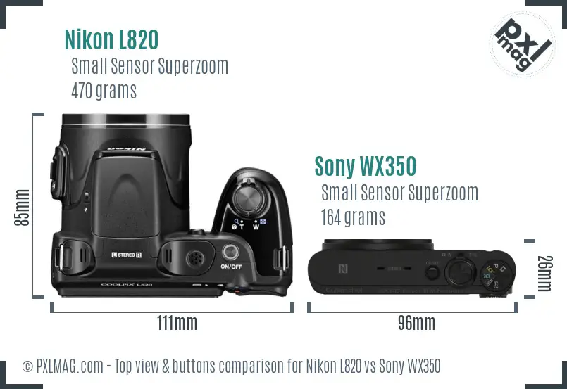 Nikon L820 vs Sony WX350 top view buttons comparison