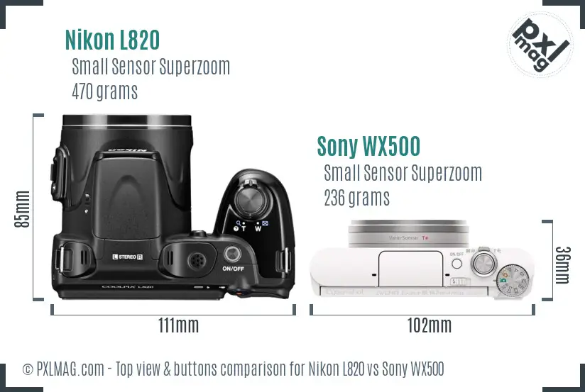 Nikon L820 vs Sony WX500 top view buttons comparison