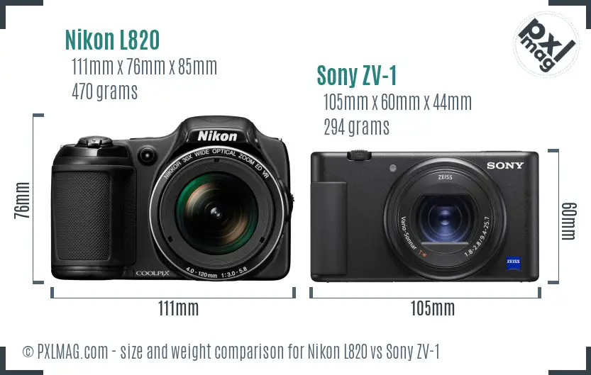 Nikon L820 vs Sony ZV-1 size comparison