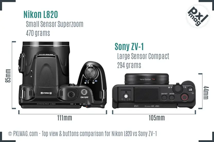 Nikon L820 vs Sony ZV-1 top view buttons comparison
