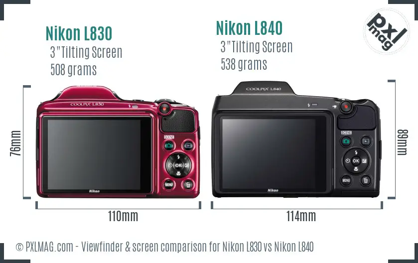 Nikon L830 vs Nikon L840 Screen and Viewfinder comparison