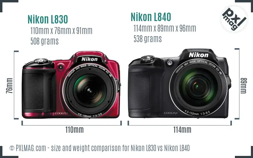 Nikon L830 vs Nikon L840 size comparison