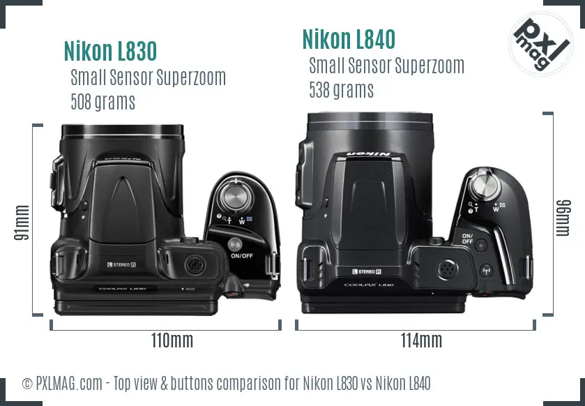 Nikon L830 vs Nikon L840 top view buttons comparison