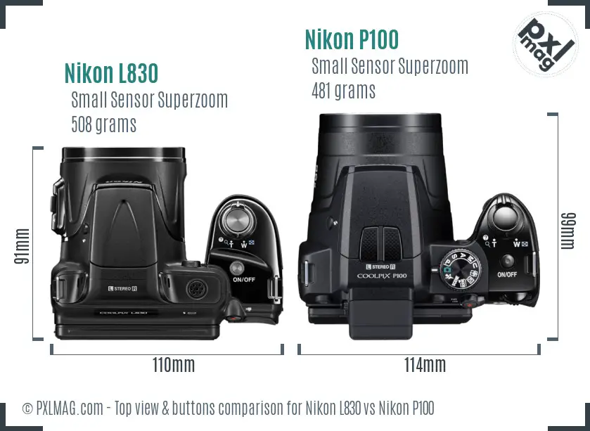 Nikon L830 vs Nikon P100 top view buttons comparison