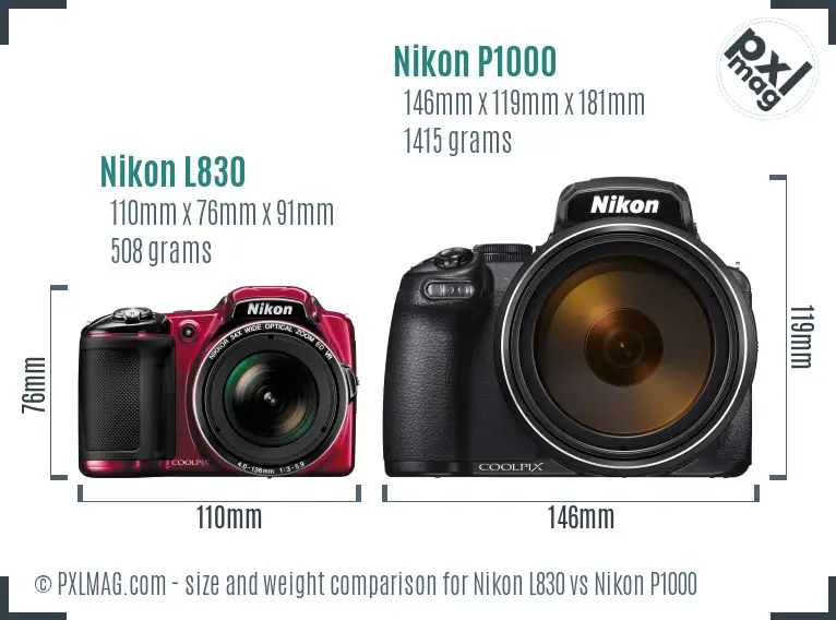 Nikon L830 vs Nikon P1000 size comparison