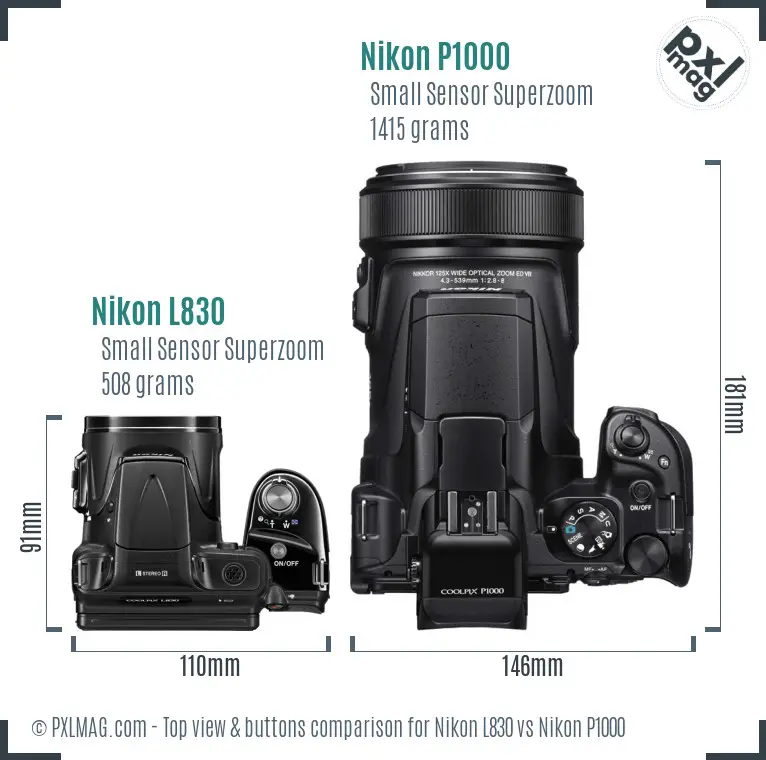 Nikon L830 vs Nikon P1000 top view buttons comparison