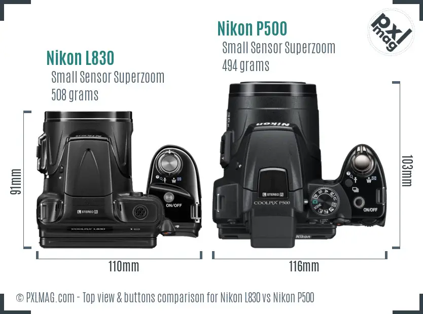 Nikon L830 vs Nikon P500 top view buttons comparison