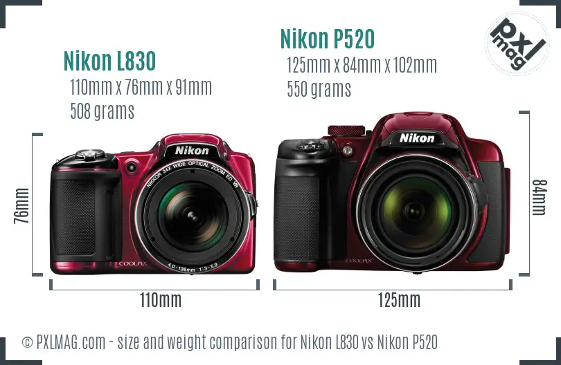 Nikon L830 vs Nikon P520 size comparison