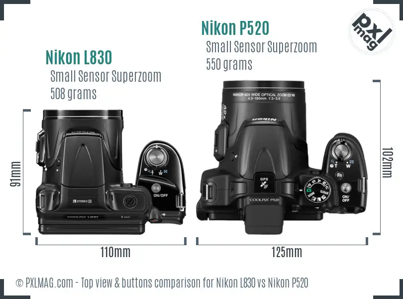 Nikon L830 vs Nikon P520 top view buttons comparison