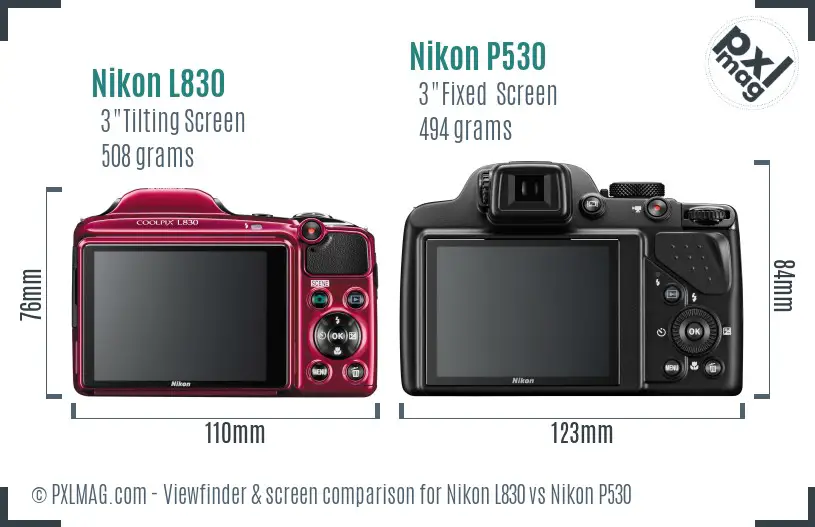 Nikon L830 vs Nikon P530 Screen and Viewfinder comparison