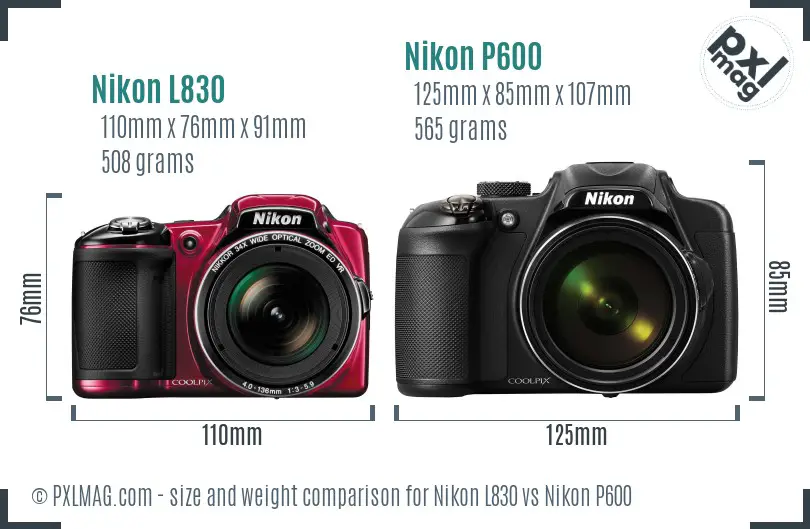 Nikon L830 vs Nikon P600 size comparison Nikon L830 vs Nikon P600 size comparison