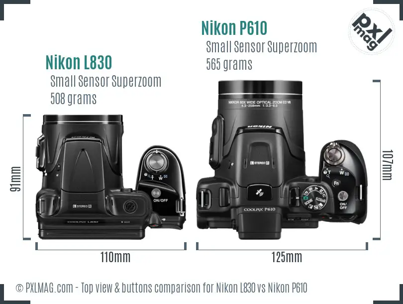 Nikon L830 vs Nikon P610 top view buttons comparison