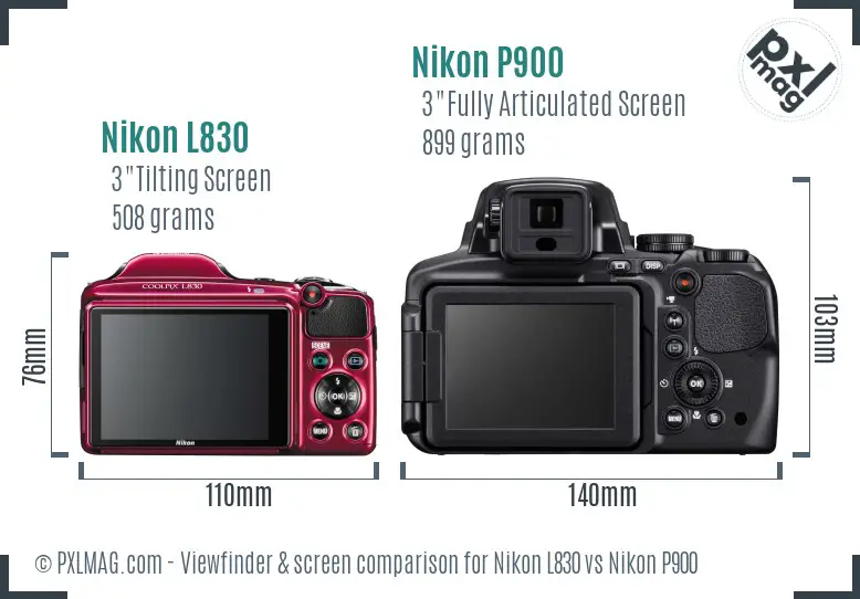 Nikon L830 vs Nikon P900 Screen and Viewfinder comparison