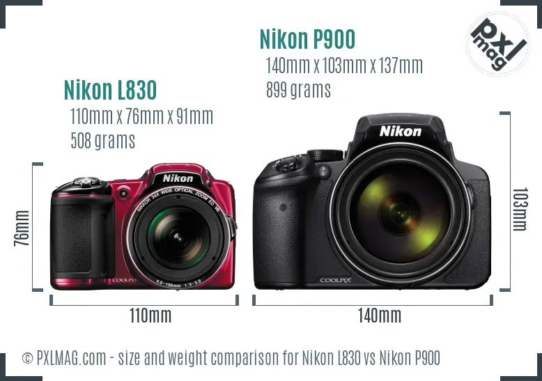 Nikon L830 vs Nikon P900 size comparison