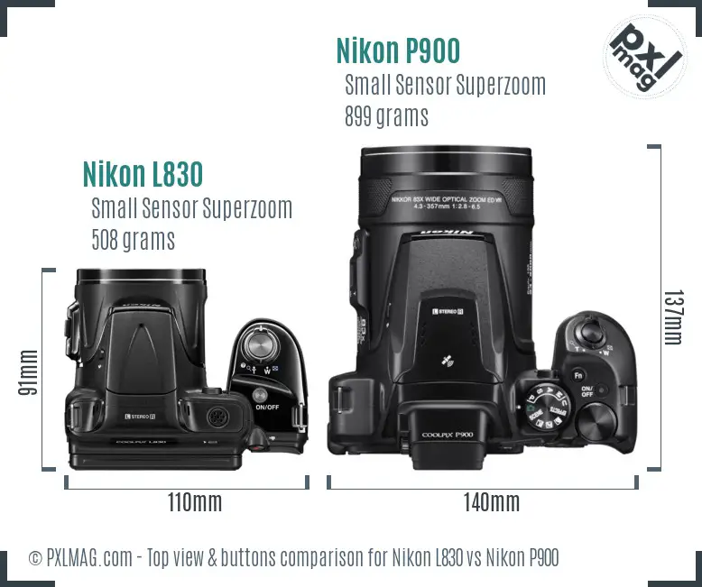 Nikon L830 vs Nikon P900 top view buttons comparison