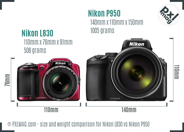 Nikon L830 vs Nikon P950 size comparison