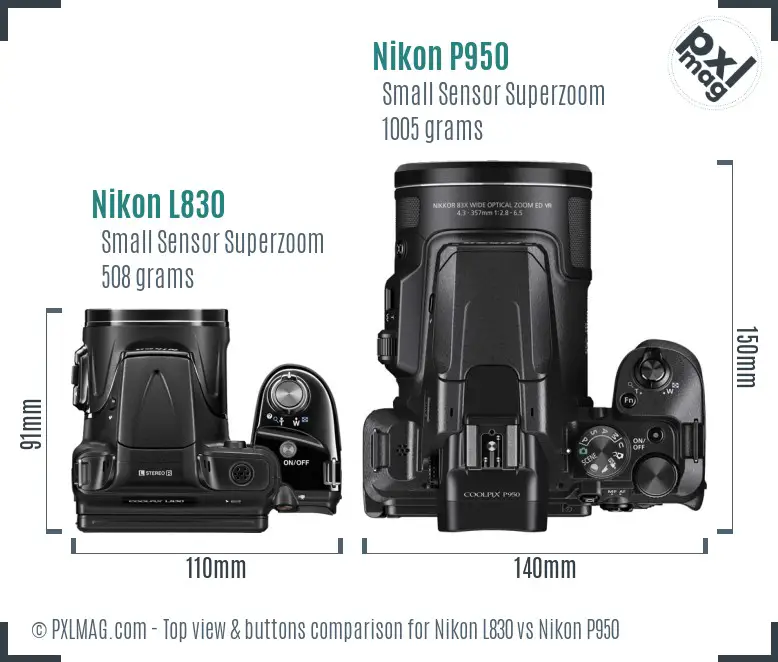 Nikon L830 vs Nikon P950 top view buttons comparison