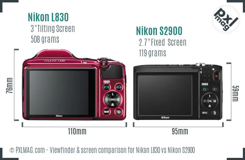 Nikon L830 vs Nikon S2900 Screen and Viewfinder comparison