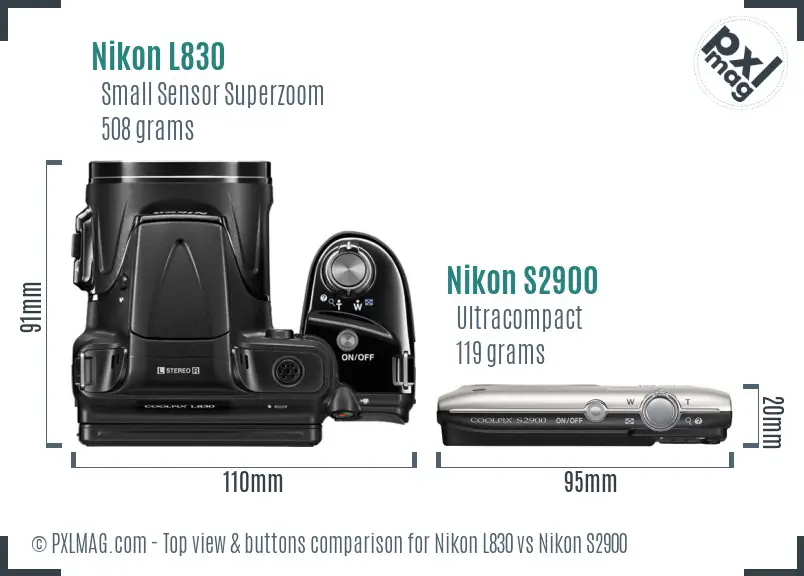 Nikon L830 vs Nikon S2900 top view buttons comparison