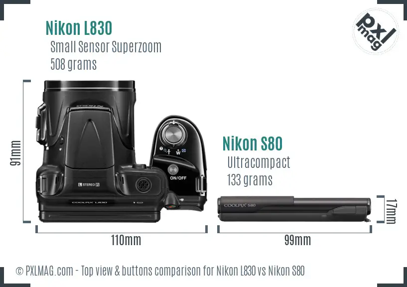 Nikon L830 vs Nikon S80 top view buttons comparison