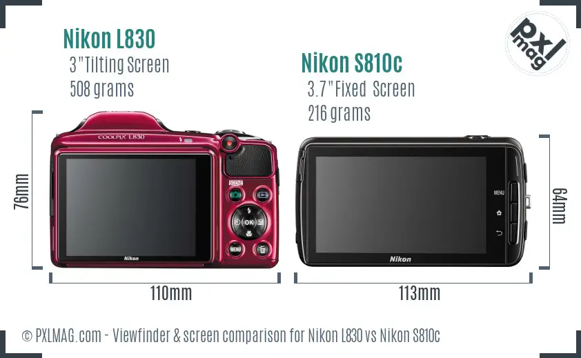 Nikon L830 vs Nikon S810c Screen and Viewfinder comparison