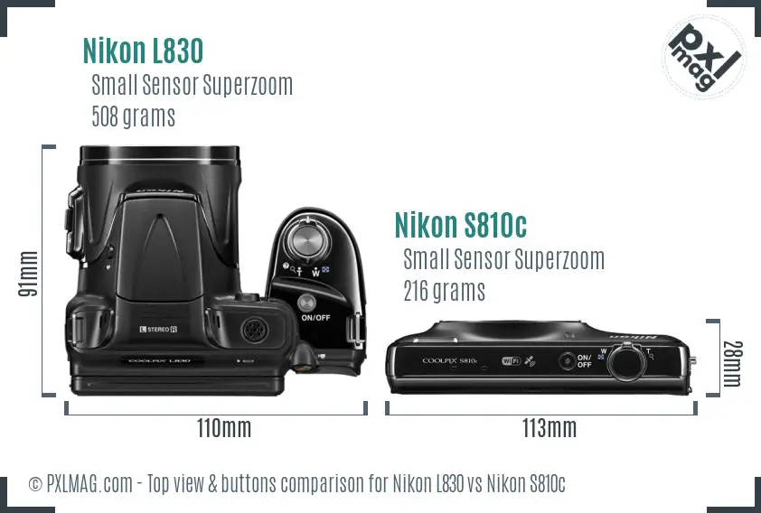 Nikon L830 vs Nikon S810c top view buttons comparison