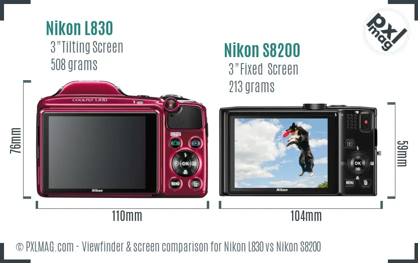 Nikon L830 vs Nikon S8200 Screen and Viewfinder comparison