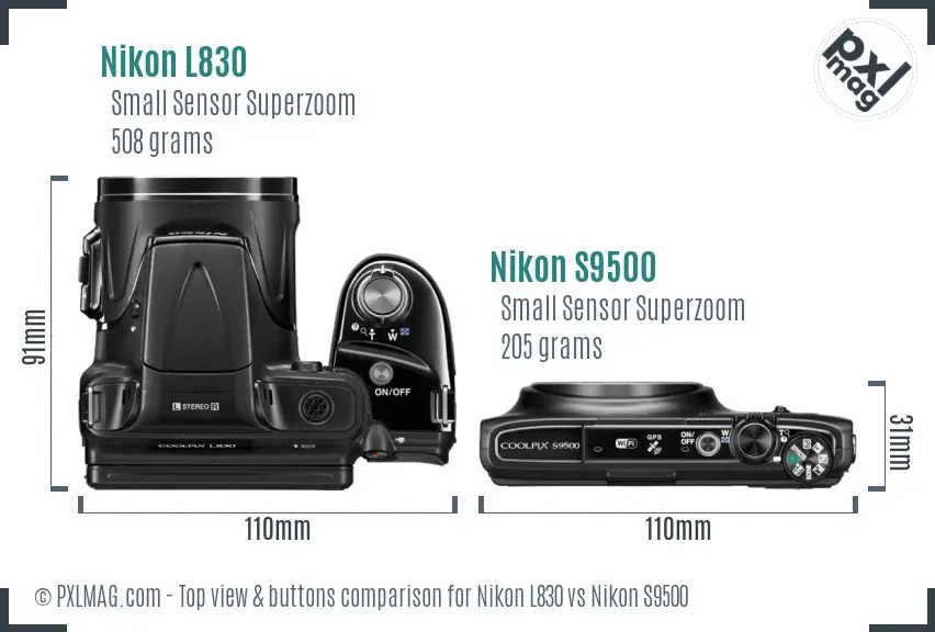 Nikon L830 vs Nikon S9500 top view buttons comparison Nikon L830 vs Nikon S9500 top view buttons comparison