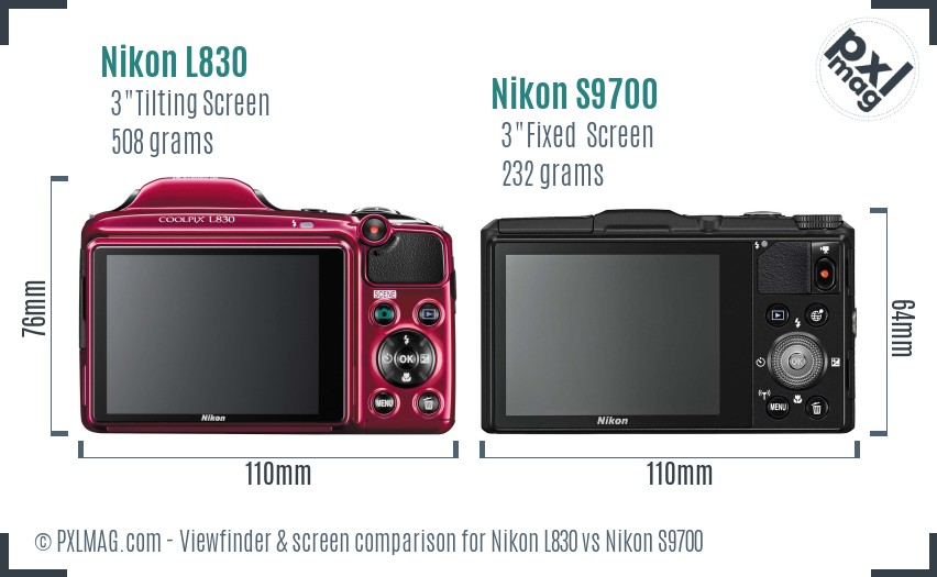 Nikon L830 vs Nikon S9700 Screen and Viewfinder comparison