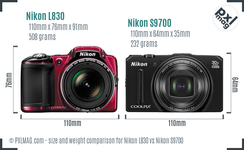 Nikon L830 vs Nikon S9700 size comparison Nikon L830 vs Nikon S9700 size comparison