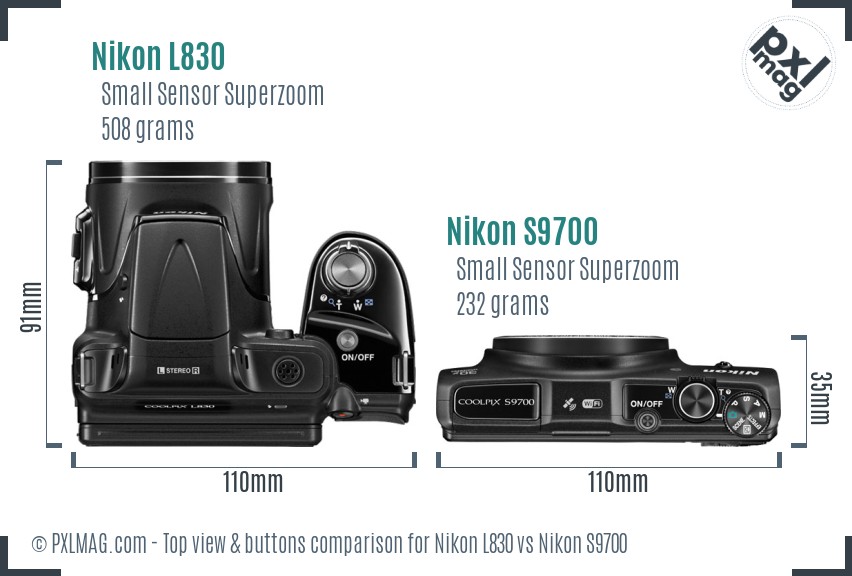 Nikon L830 vs Nikon S9700 top view buttons comparison