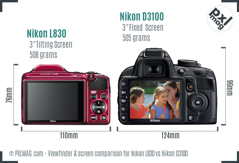 Nikon L830 vs Nikon D3100 Screen and Viewfinder comparison