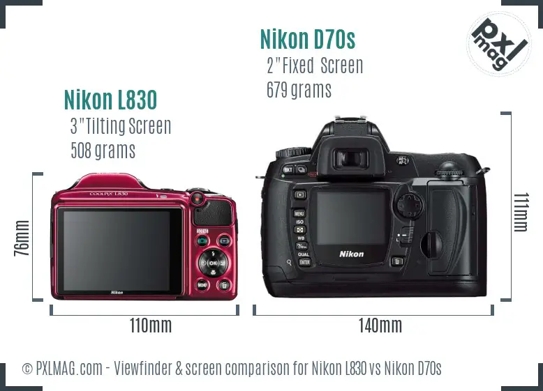 Nikon L830 vs Nikon D70s Screen and Viewfinder comparison