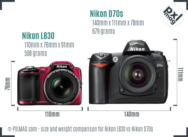 Nikon L830 vs Nikon D70s size comparison