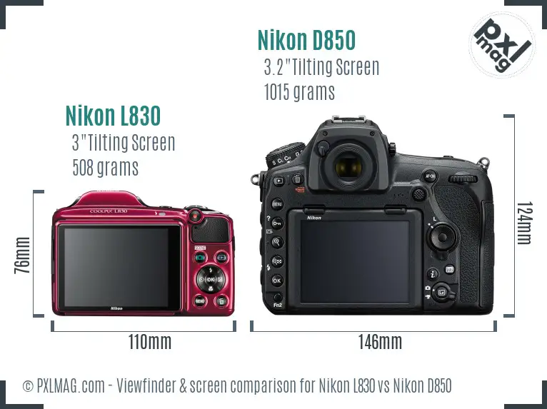 Nikon L830 vs Nikon D850 Screen and Viewfinder comparison