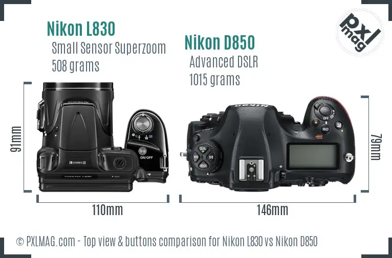 Nikon L830 vs Nikon D850 top view buttons comparison
