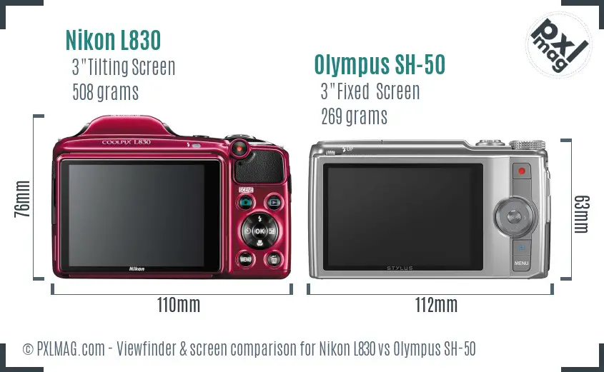Nikon L830 vs Olympus SH-50 Screen and Viewfinder comparison