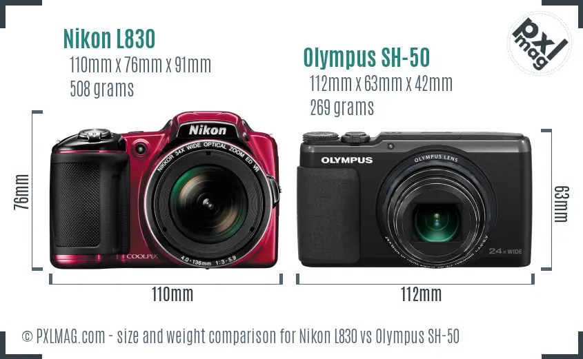 Nikon L830 vs Olympus SH-50 size comparison