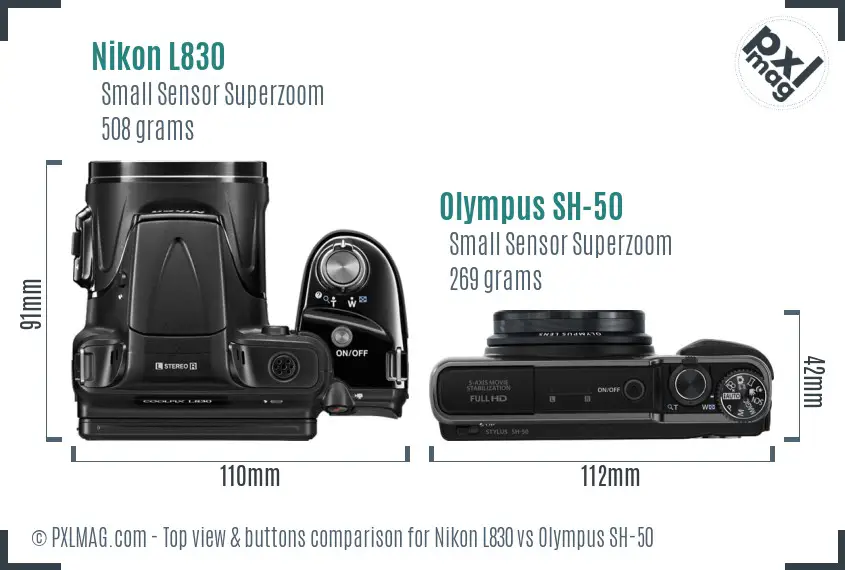 Nikon L830 vs Olympus SH-50 top view buttons comparison