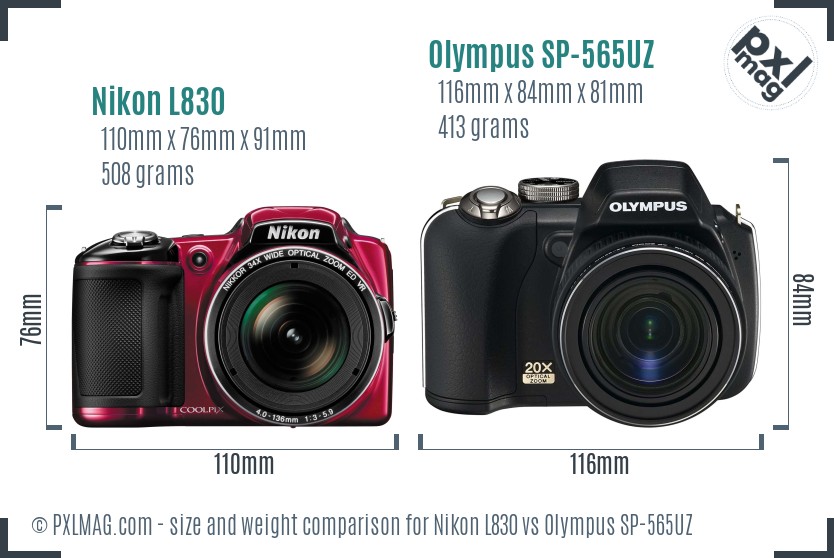 Nikon L830 vs Olympus SP-565UZ size comparison
