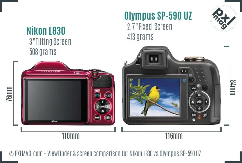 Nikon L830 vs Olympus SP-590 UZ Screen and Viewfinder comparison