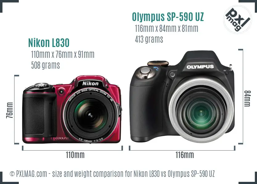 Nikon L830 vs Olympus SP-590 UZ size comparison